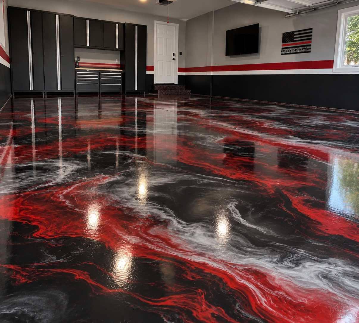 Real metallic red and black epoxy garage floor project