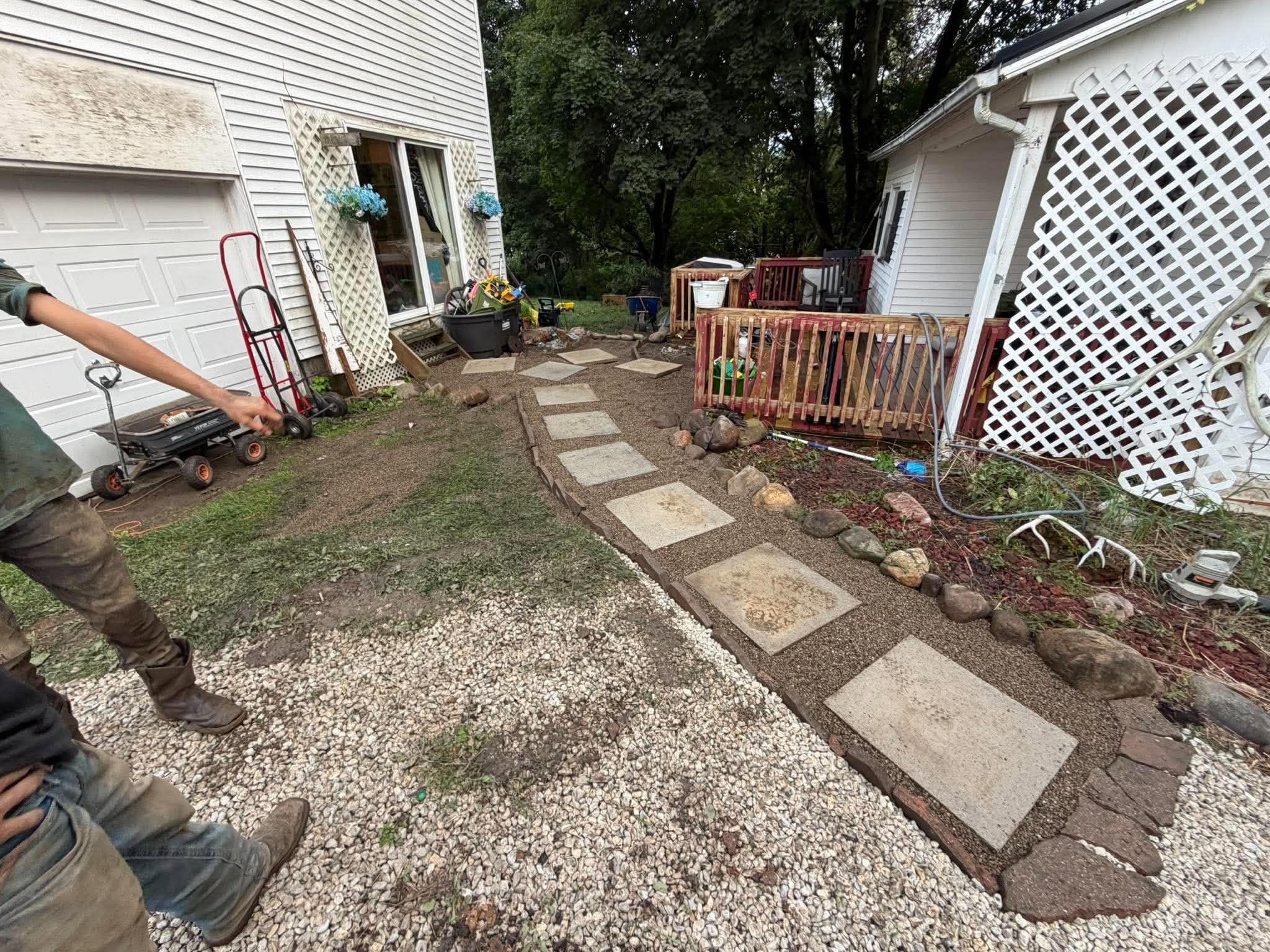 Paver walkway installation in progress